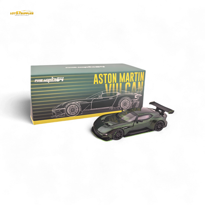 Lot57Supplies Diecast Aston Martin Vulcan in chameleon green, 1:64 scale model, detailed miniature car with vivid color finish