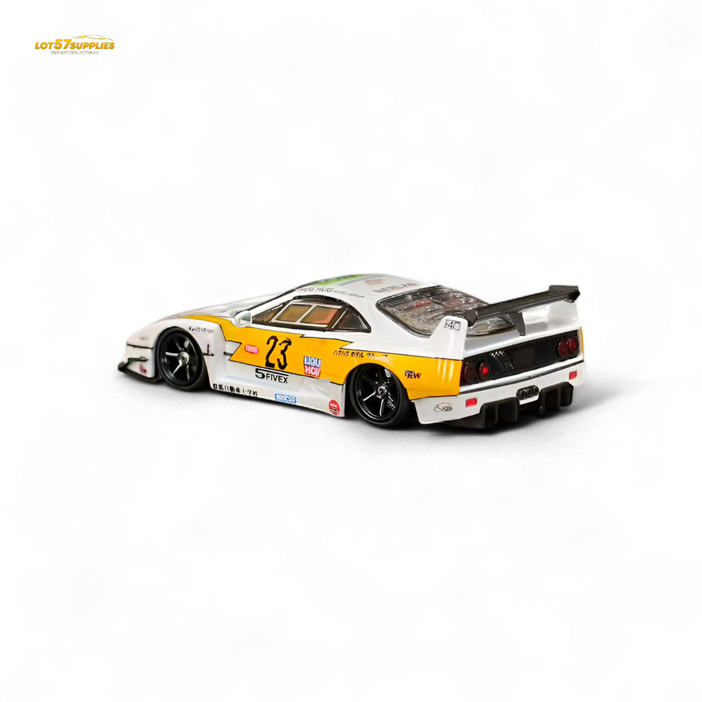 Yellow Ferrari Ghost Player LBWK F40 #23 1:64 diecast model from Lot57Supplies Diecast Shop, showing detailed exterior and racing decals.