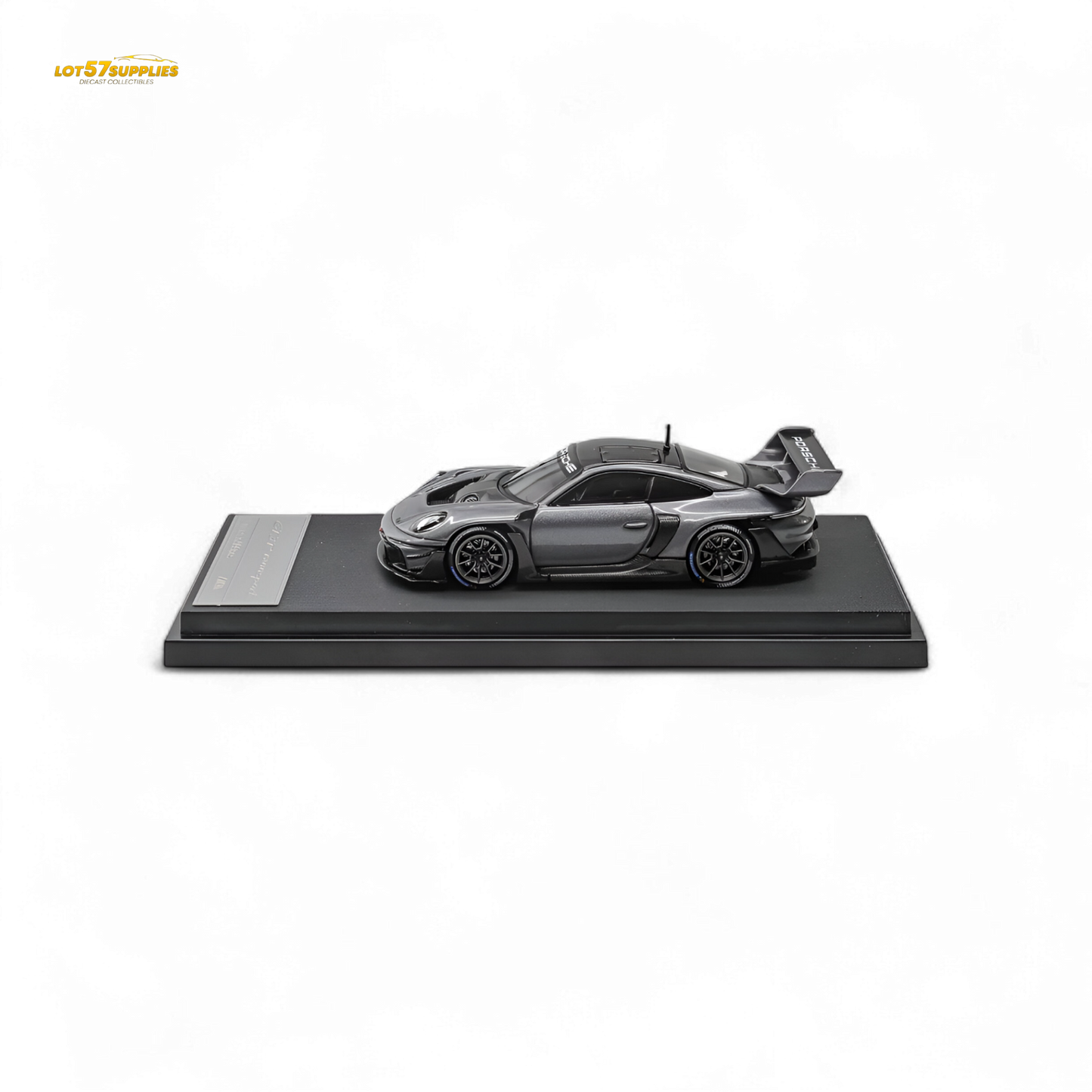 Pre-order Porsche 911 GT3 R diecast model in Rennsport Grey, 1:64 scale by Lot57Supplies Diecast Shop, detailed miniature car.