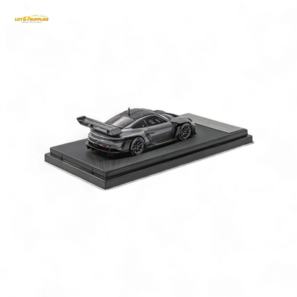 Pre-order Porsche 911 GT3 R diecast car in Rennsport Grey, 1:64 scale by Lot57Supplies Diecast Shop, shown from the side.