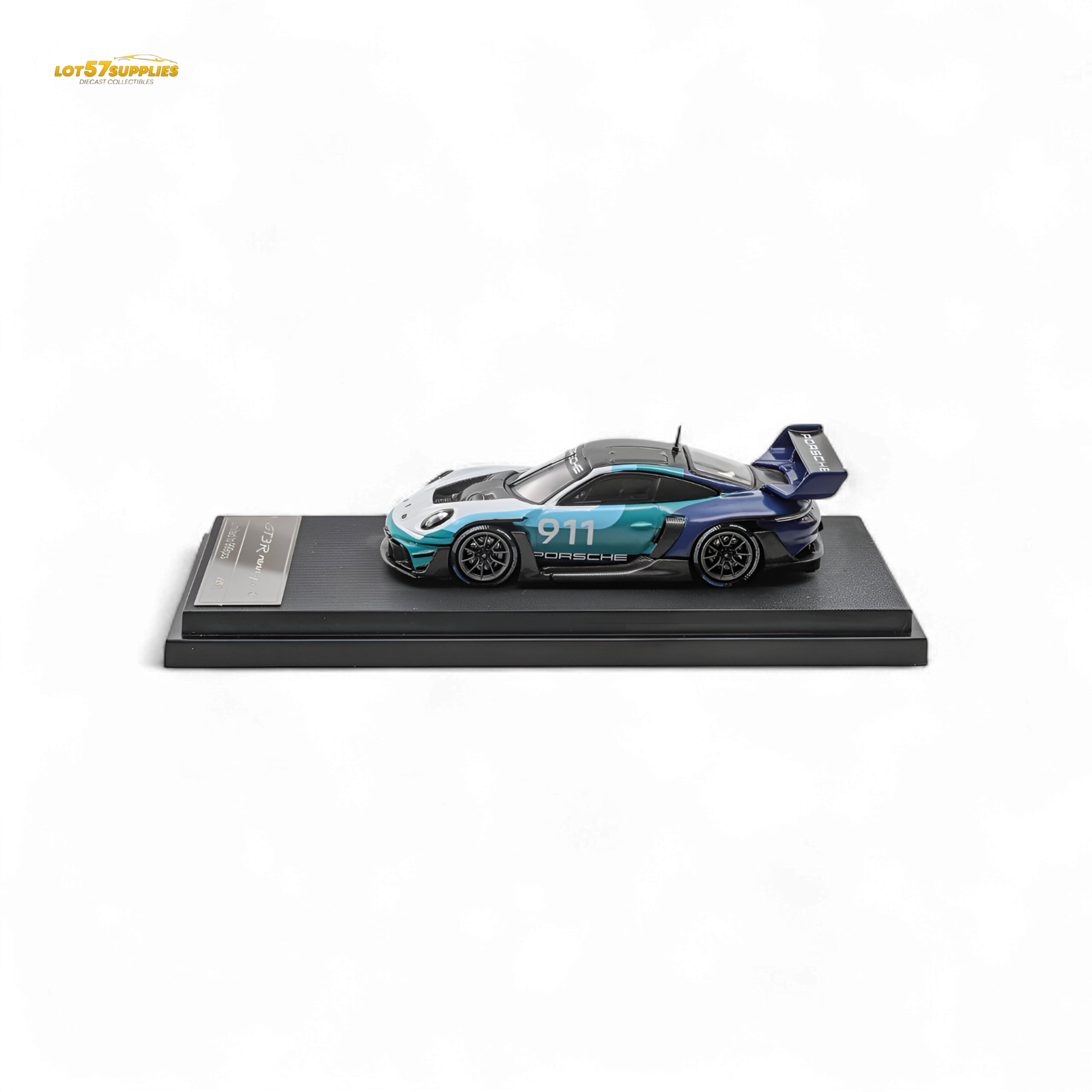 Pre-order diecast Porsche 911 GT3 R Rennsport blue-white 1:64 scale model by Lot57Supplies Diecast Shop.