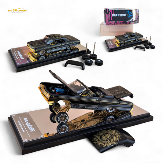 Fine Works64 Chevrolet Impala Lowrider Black Gold Livery 1:64 - Evergreen Kings
