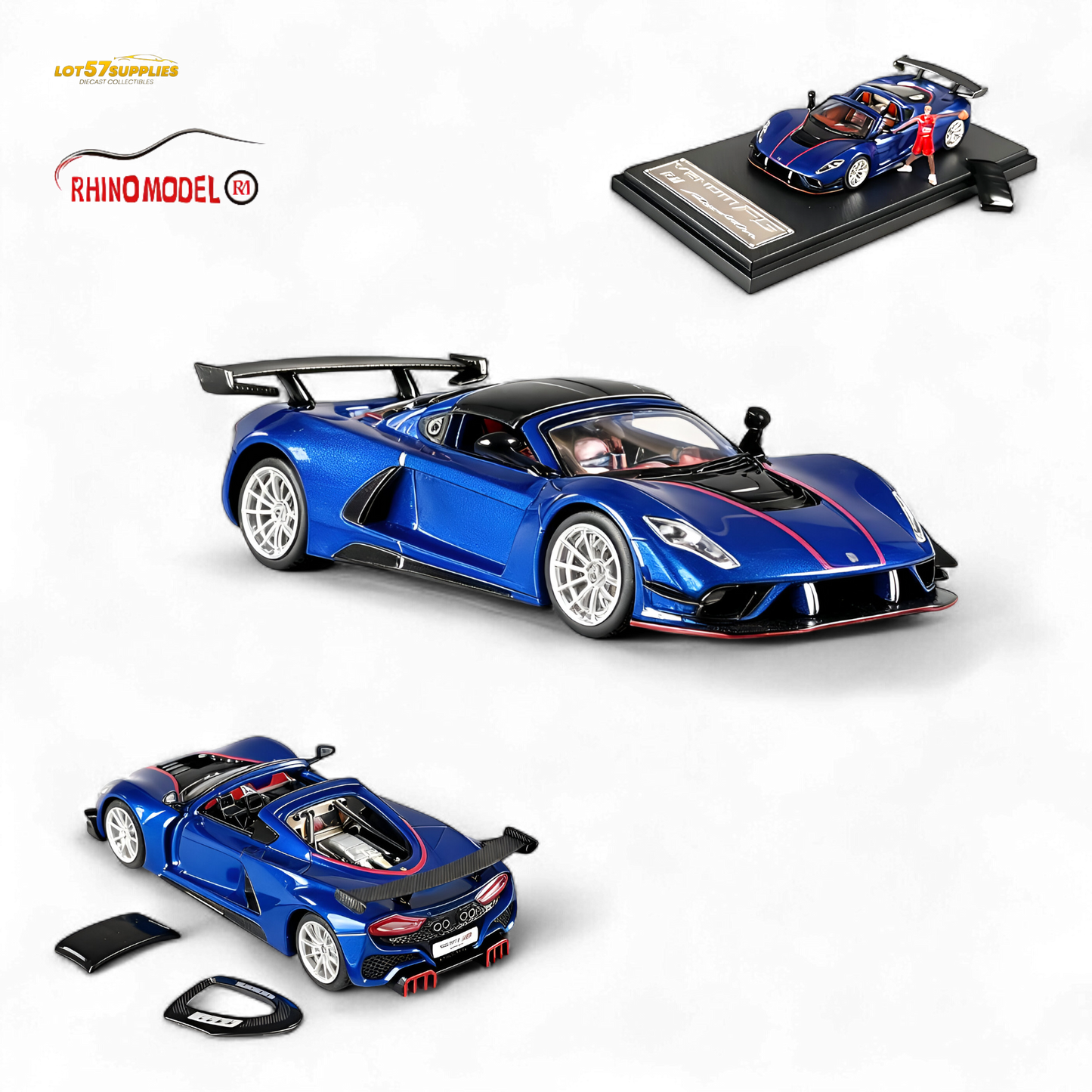 Blue Hennessey Venom F5 diecast model in 1:64 scale by Lot57Supplies Diecast Shop, detailed miniature car with sleek design.