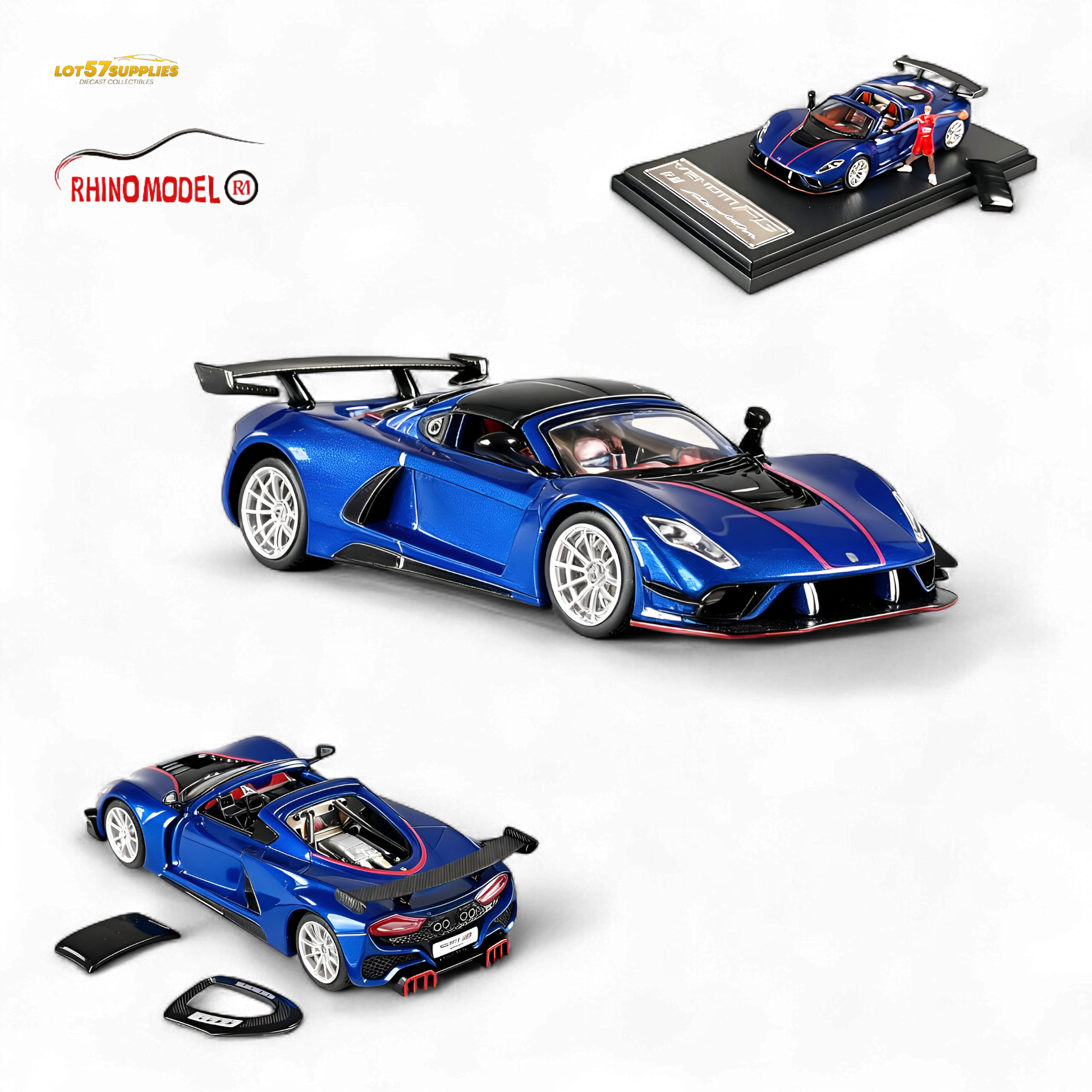 Blue Hennessey Venom F5 diecast model in 1:64 scale by Lot57Supplies Diecast Shop, detailed miniature car with sleek design.