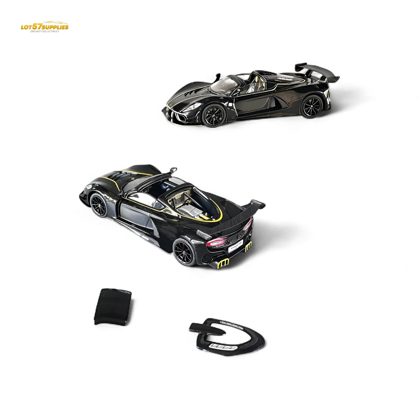 Black Hennessey Venom F5 diecast model by Rhino Model RM, 1:64 scale, detailed miniature sports car.
