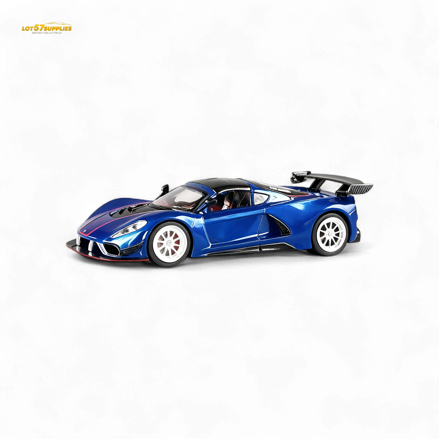 Blue Hennessey Venom F5 diecast model by Rhino Model RM, 1:64 scale, featuring detailed exterior design and realistic features.