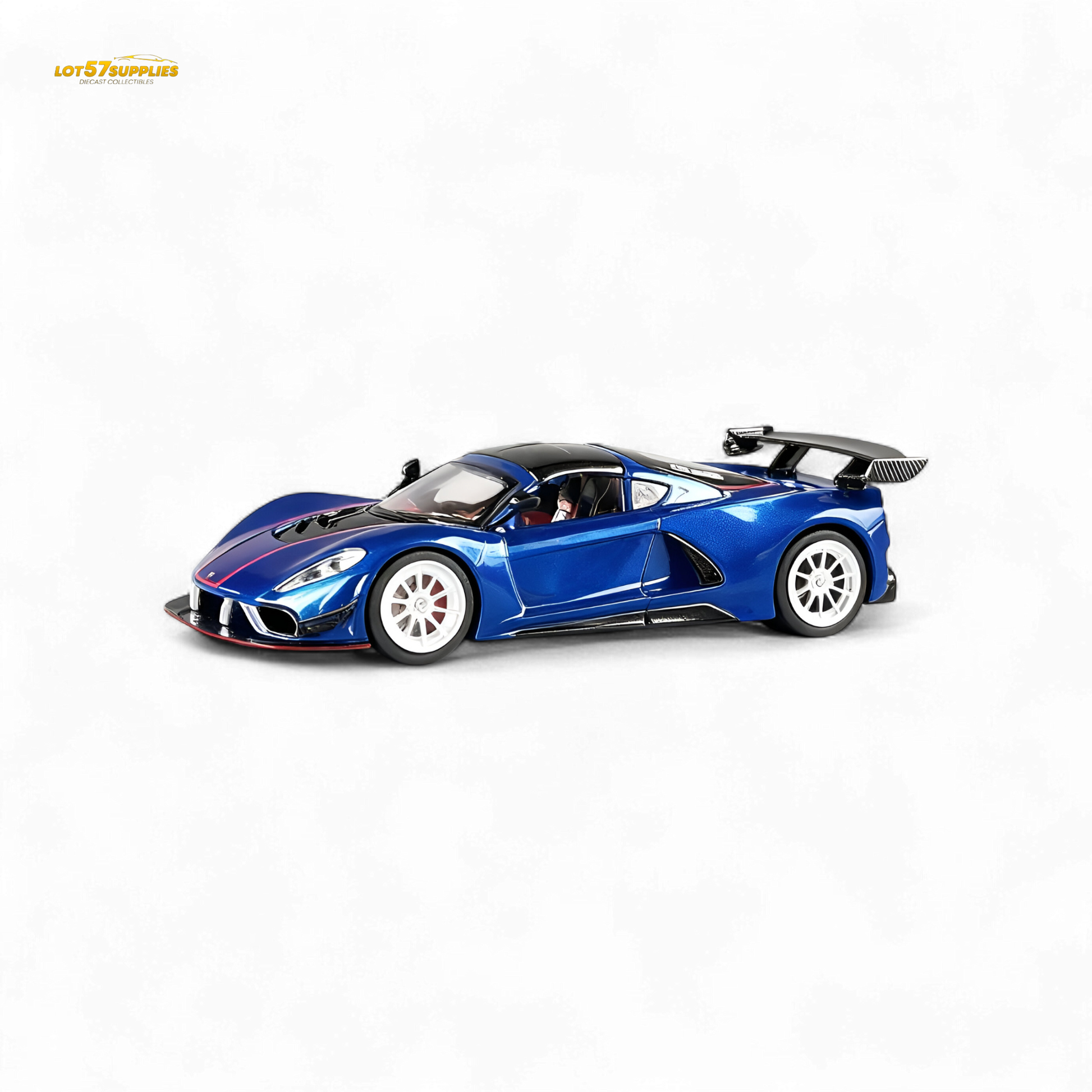 Blue Hennessey Venom F5 diecast model by Rhino Model RM, 1:64 scale, featuring detailed exterior design and realistic features.