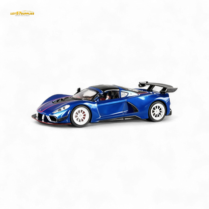 Blue Hennessey Venom F5 diecast model by Rhino Model RM, 1:64 scale, featuring detailed exterior design and realistic features.