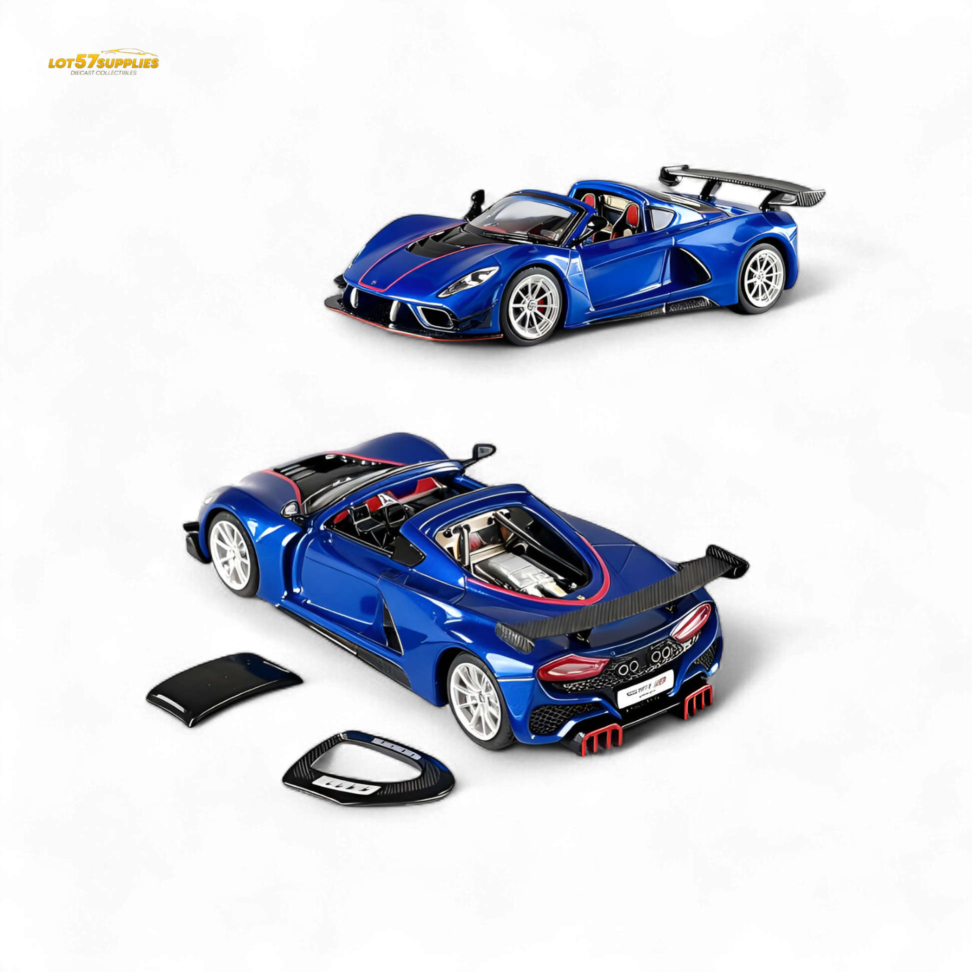 Blue Hennessey Venom F5 diecast model by Rhino Model RM, 1:64 scale, featuring detailed exterior and sleek design.