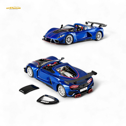 Blue Hennessey Venom F5 diecast model by Rhino Model RM, 1:64 scale, featuring detailed exterior and sleek design.