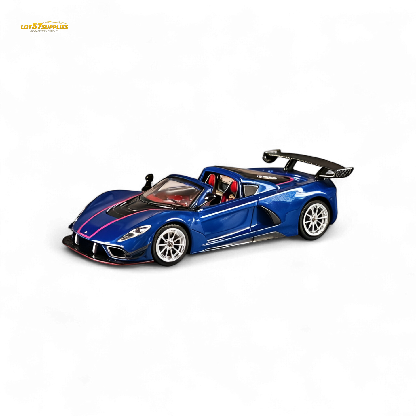 Blue Hennessey Venom F5 diecast model by Rhino Model RM, detailed 1:64 scale collectible car with sleek design.