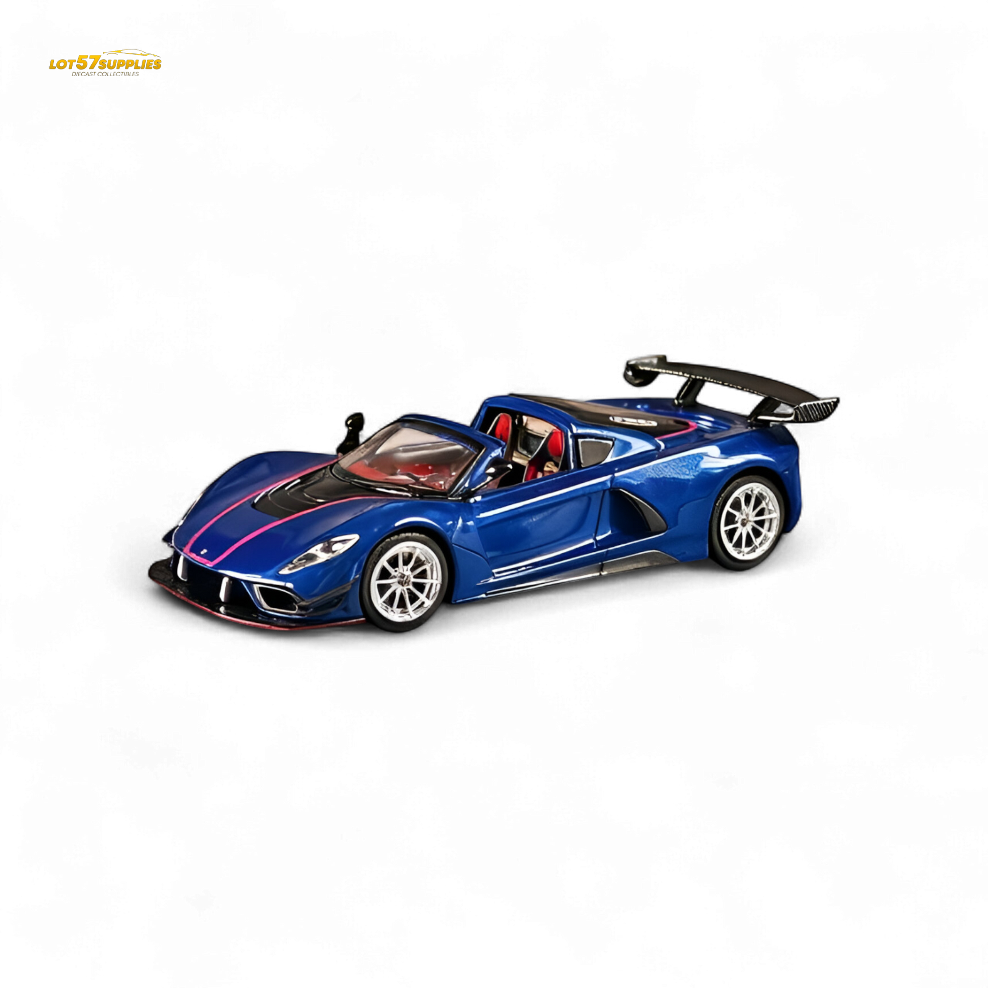 Blue Hennessey Venom F5 diecast model by Rhino Model RM, detailed 1:64 scale collectible car with sleek design.