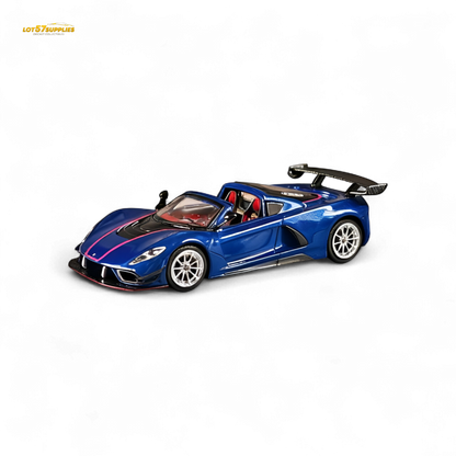 Blue Hennessey Venom F5 diecast model by Rhino Model RM, detailed 1:64 scale collectible car with sleek design.