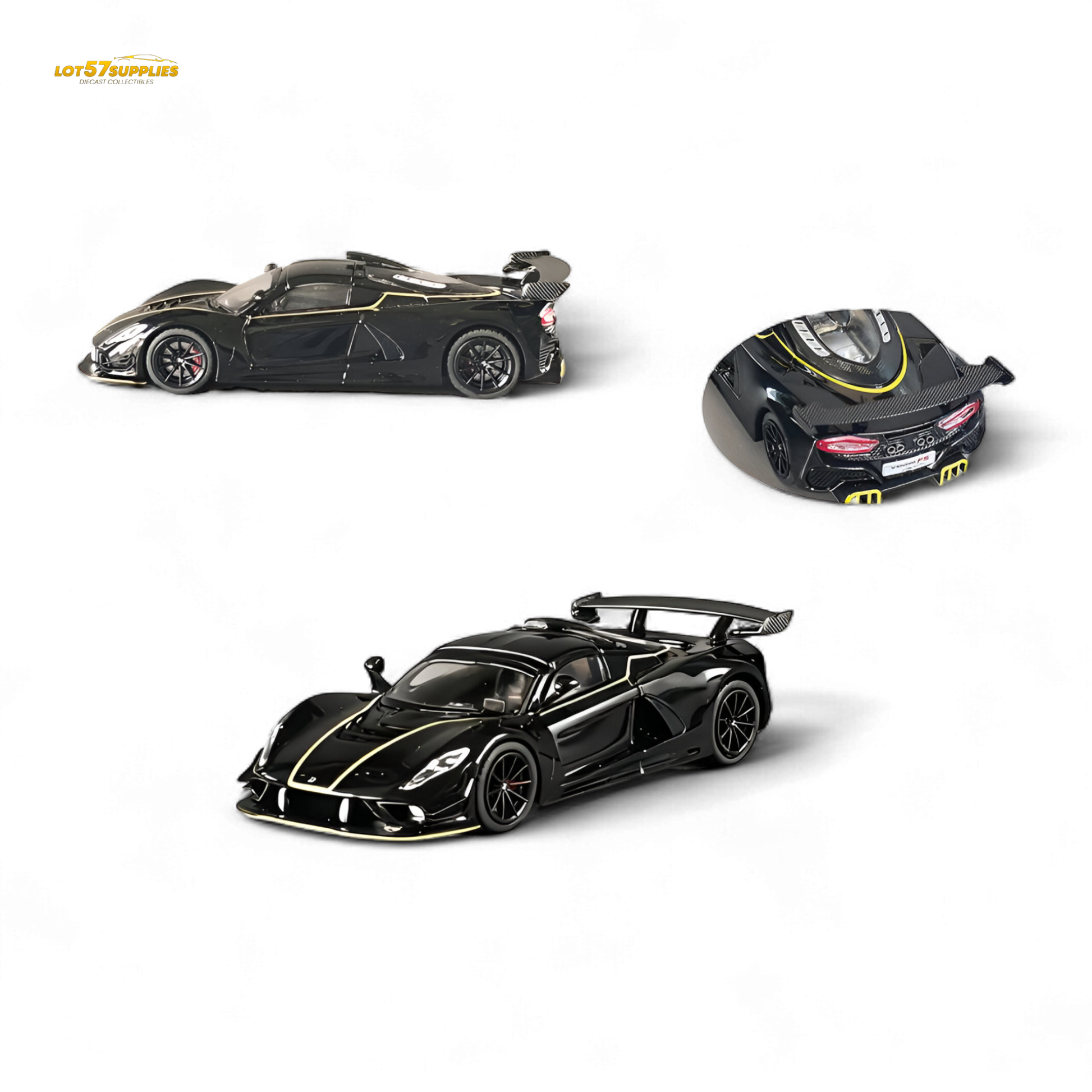 Black Hennessey Venom F5 diecast model by Rhino Model RM, 1:64 scale, detailed replica with sleek design and authentic features.