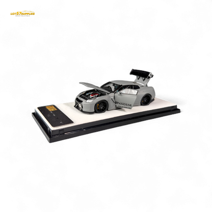 Nissan PGM Rocket Bunny R35 diecast model car in Combat Grey, 1:64 scale by Lot57Supplies Diecast Shop, detailed miniature vehicle.