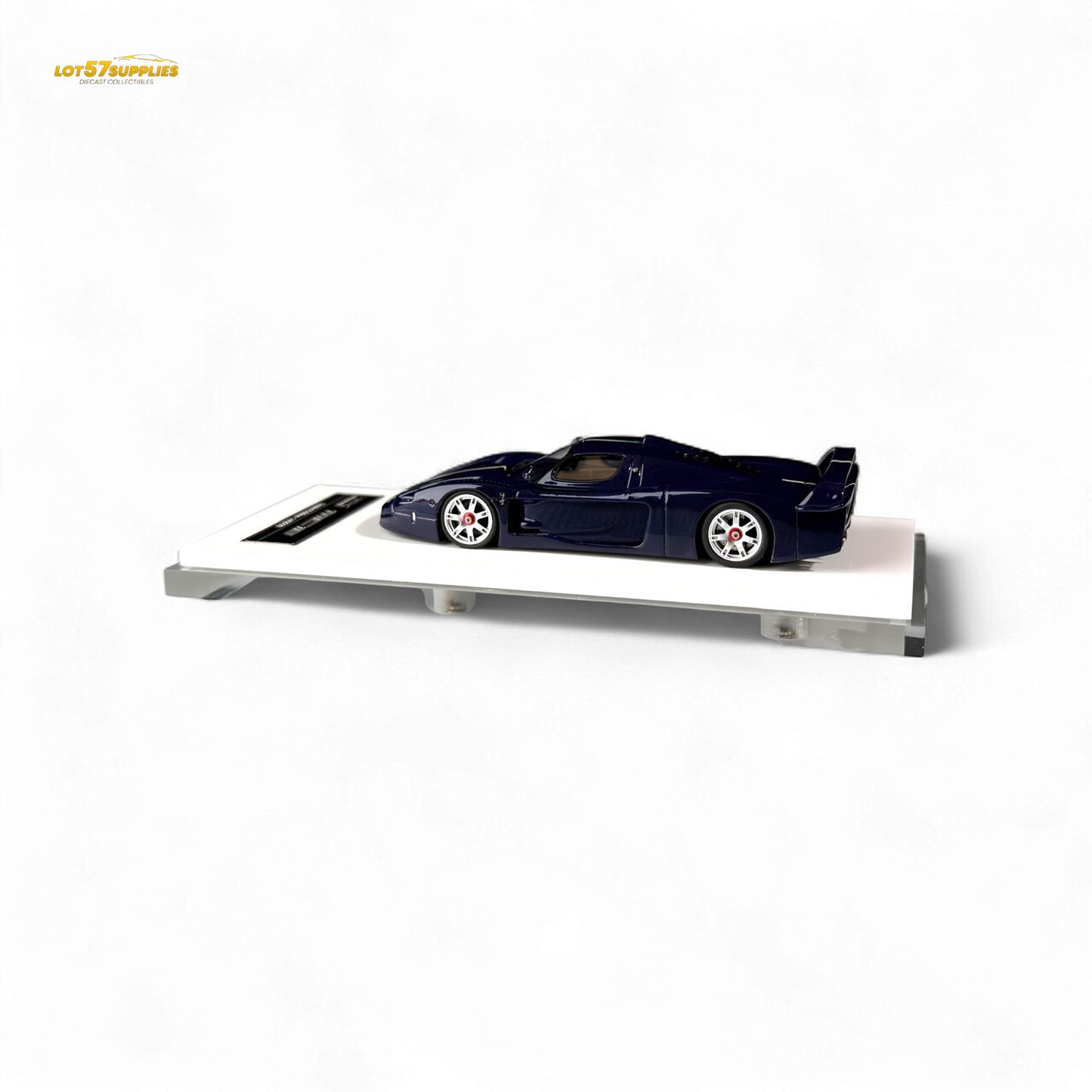Blue Maserati MC12 Stradale Corsa diecast model in 1:64 scale, detailed blue carbon design from Lot57Supplies Diecast Shop.