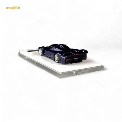 Blue Maserati MC12 Stradale Corsa diecast model by Lot57Supplies, detailed 1:64 scale car with carbon accents.