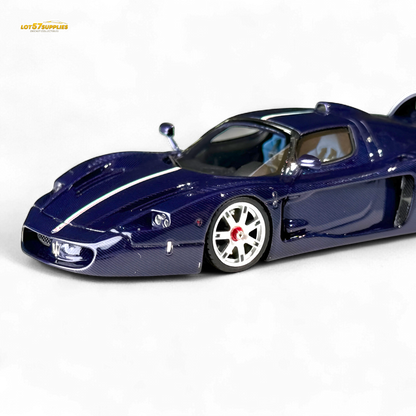 Blue Maserati MC12 Stradale Corsa diecast model in 1:64 scale, detailed miniature car from Lot57Supplies Diecast Shop.