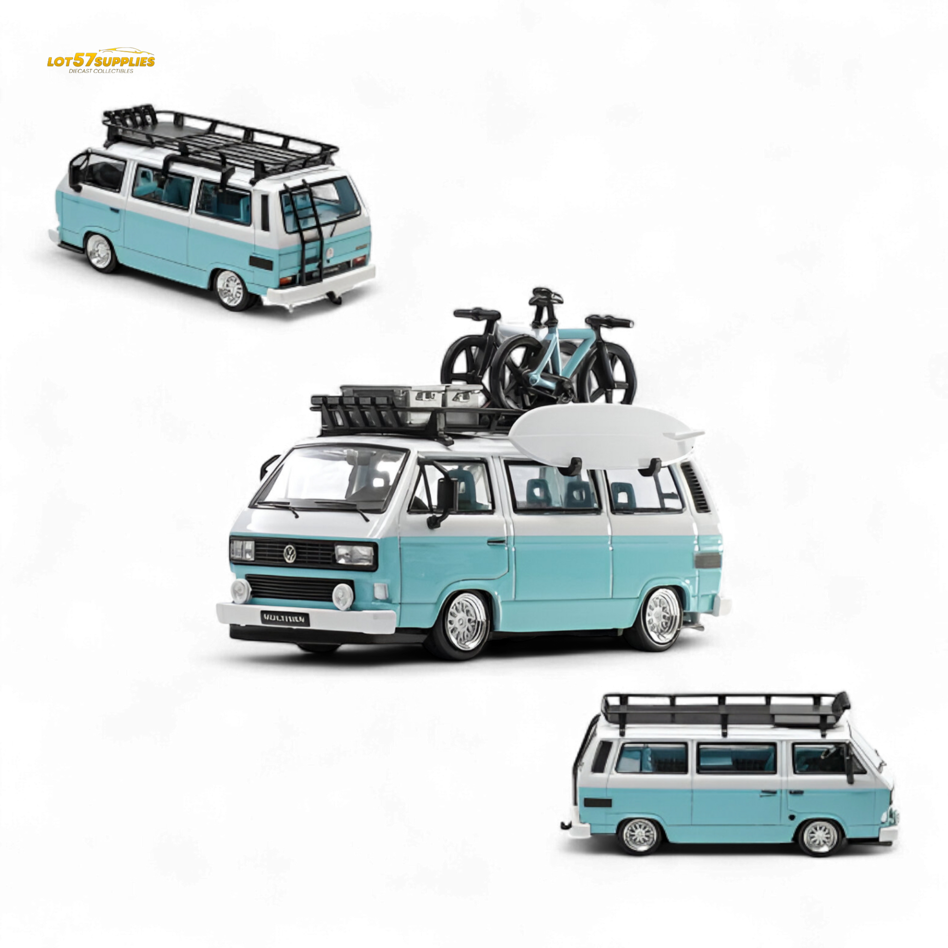 Mortal VW T3 Lowrider Van Tiff Blue + White 1:64 - Evergreen Kings