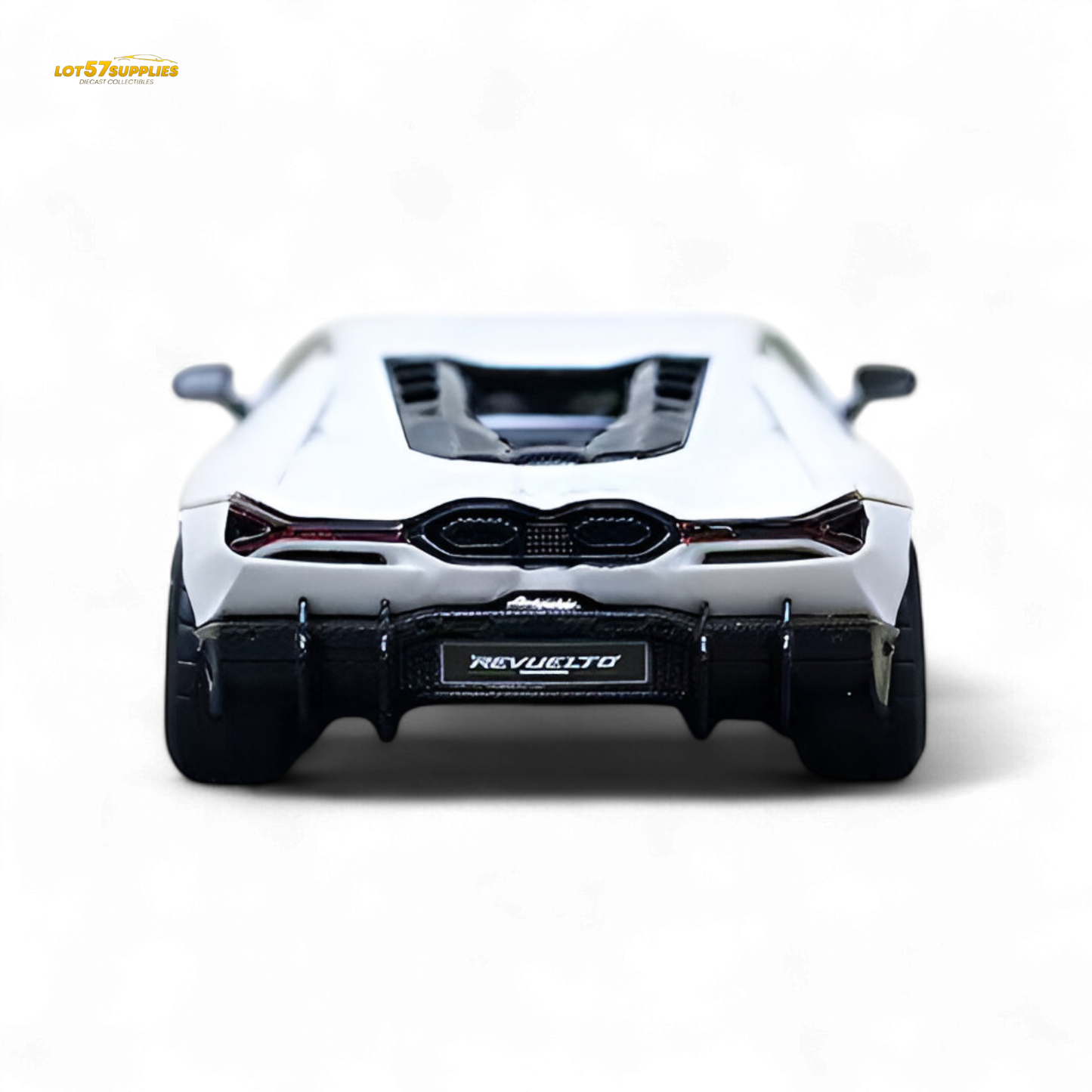 White Lamborghini Ama64 Revuelto LB744 diecast model car by Lot57Supplies, detailed 1:64 scale Lamborghini collectible.