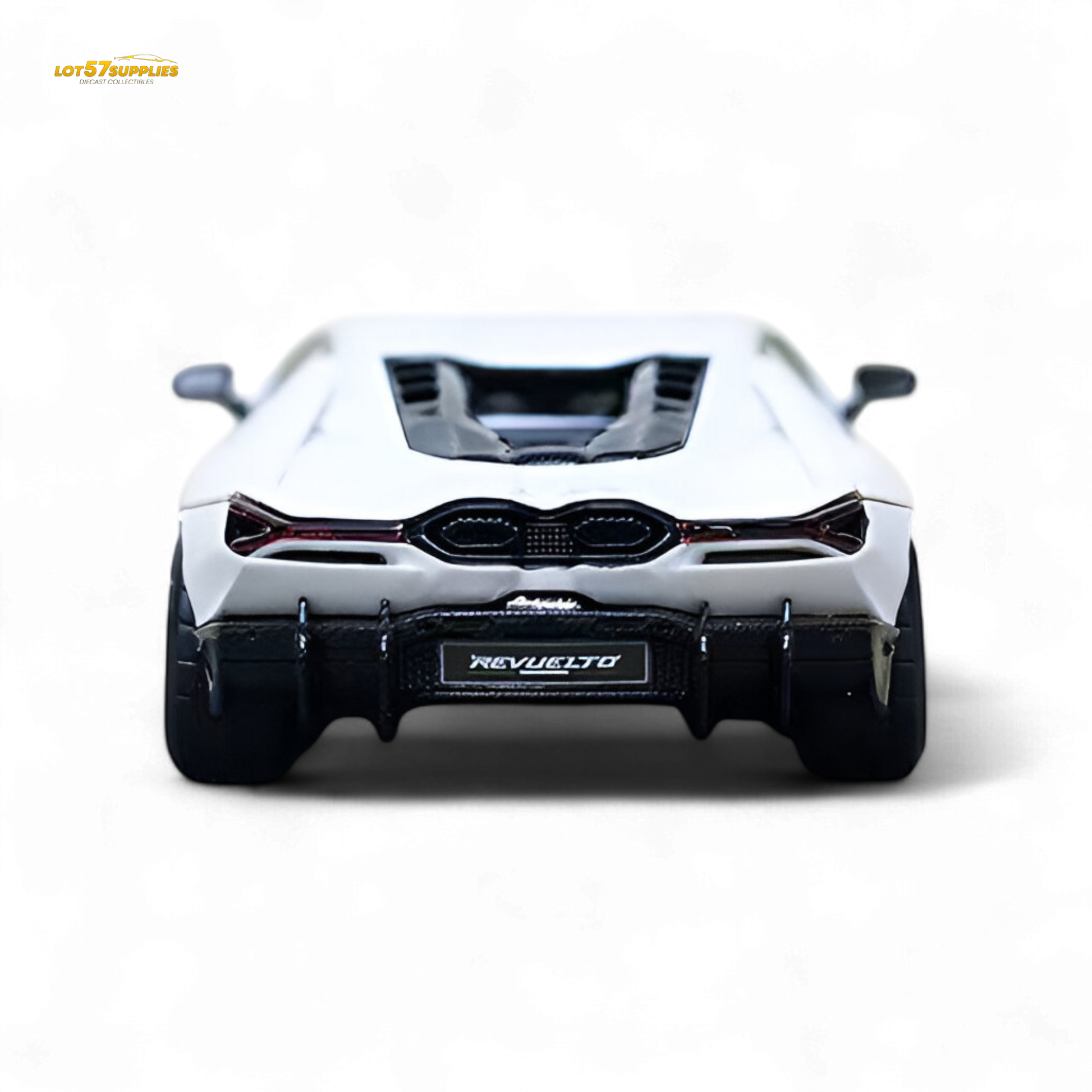 White Lamborghini Ama64 Revuelto LB744 diecast model car by Lot57Supplies, detailed 1:64 scale Lamborghini collectible.