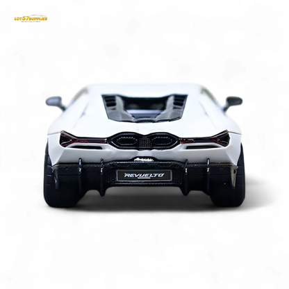 White Lamborghini Ama64 Revuelto LB744 diecast model car by Lot57Supplies, detailed 1:64 scale Lamborghini collectible.