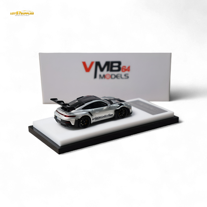 Silver Porsche 992 GT3 RS diecast model in 1:64 scale, detailed miniature from Lot57Supplies Diecast Shop.
