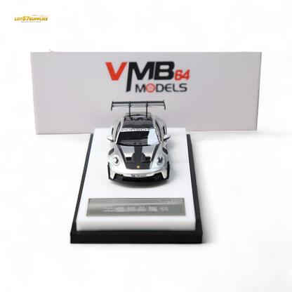 Silver 1:64 scale VMB Porsche 992 GT3 RS diecast model car in GT Silver color from Lot57Supplies Diecast Shop.
