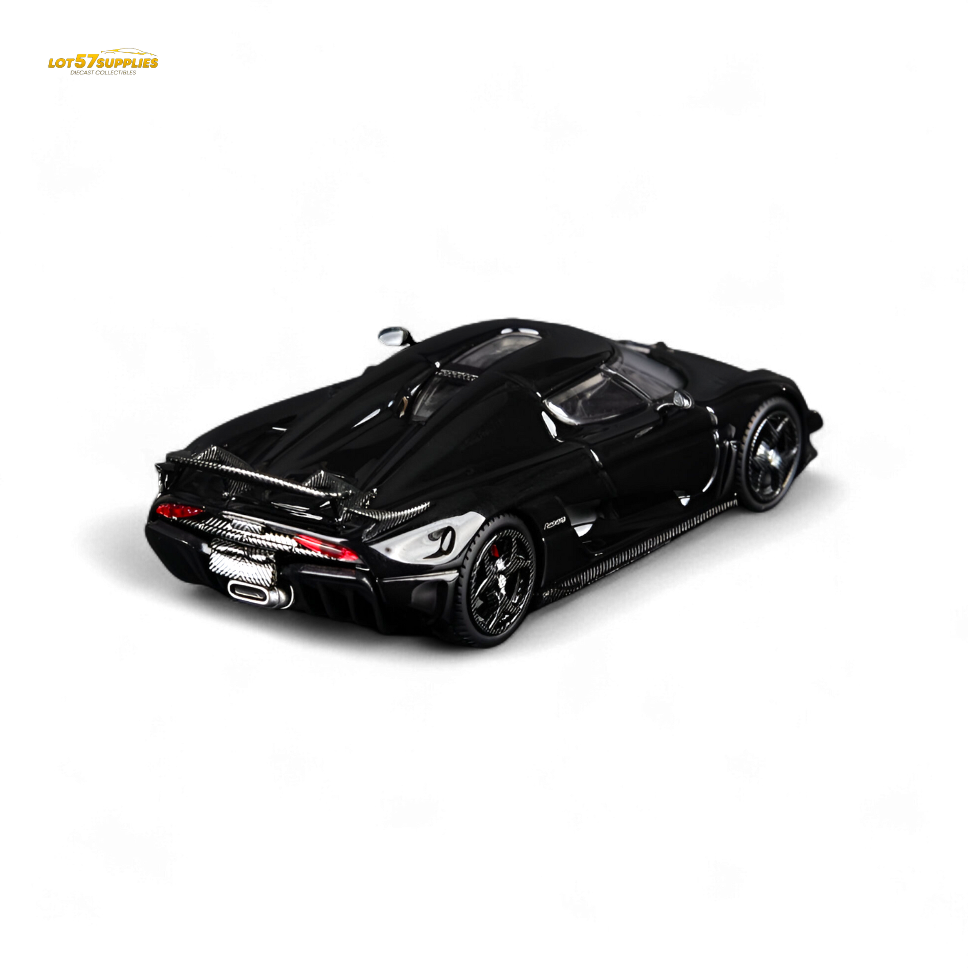 Pre-order Lot57Supplies Diecast Regera scale model, black pearl finish, detailed 1:64 replica of the Regera sports car.