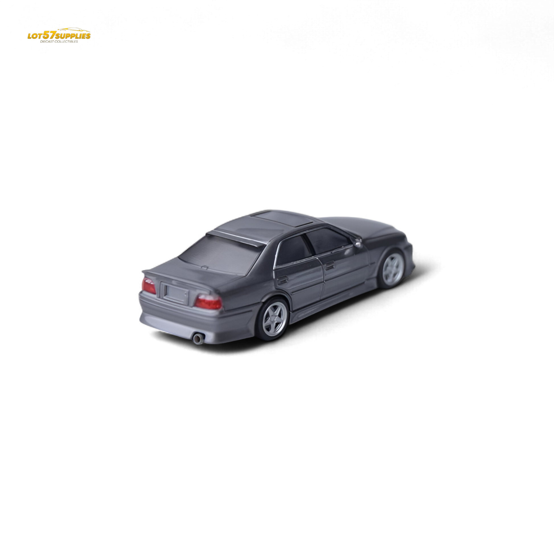 Gunmetal gray Toyota JZX100 diecast model car by Lot57Supplies, 1:64 scale, detailed miniature replica.