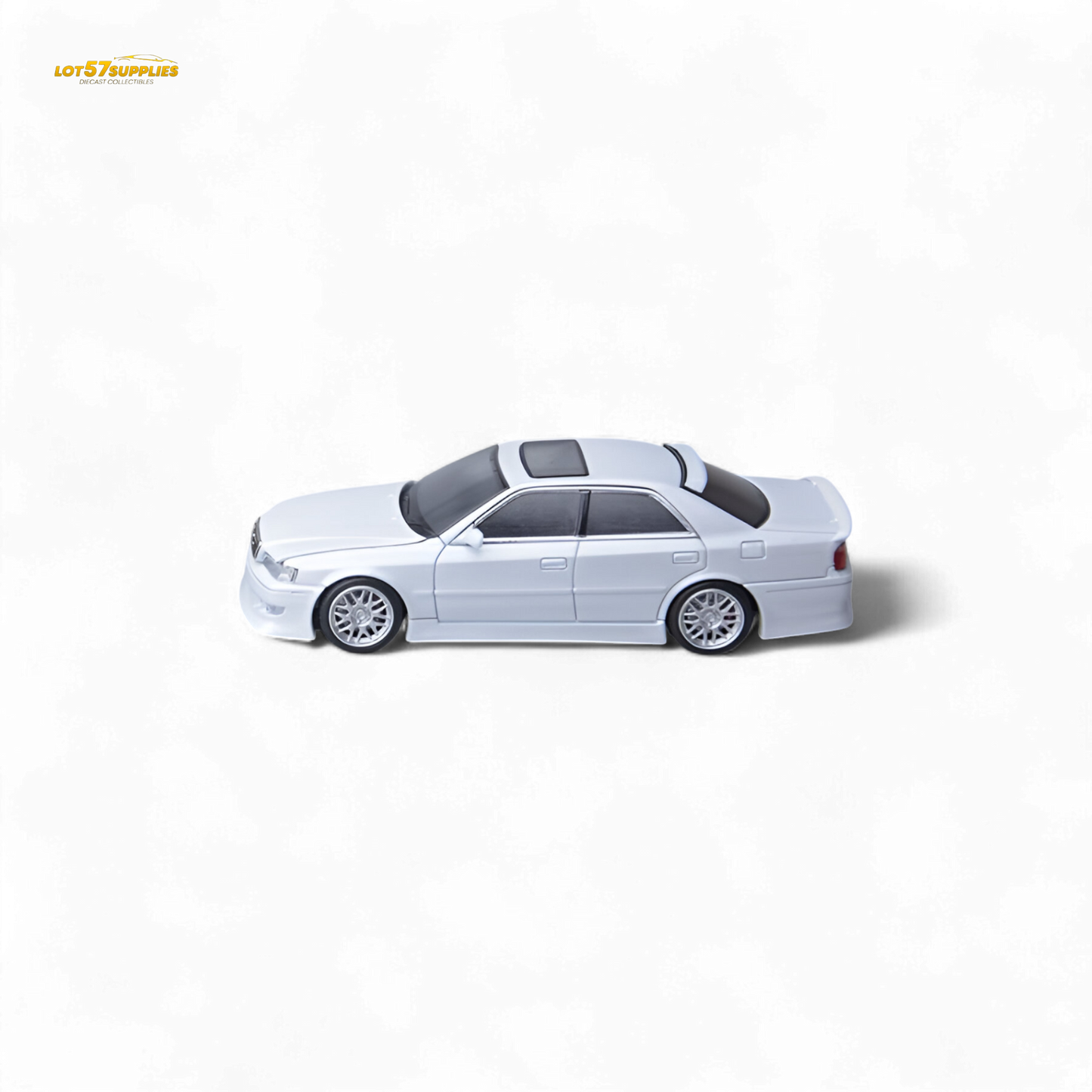 Pearl white Toyota JZX100 diecast model car, 1:64 scale by Lot57Supplies Diecast Shop, detailed miniature vehicle.