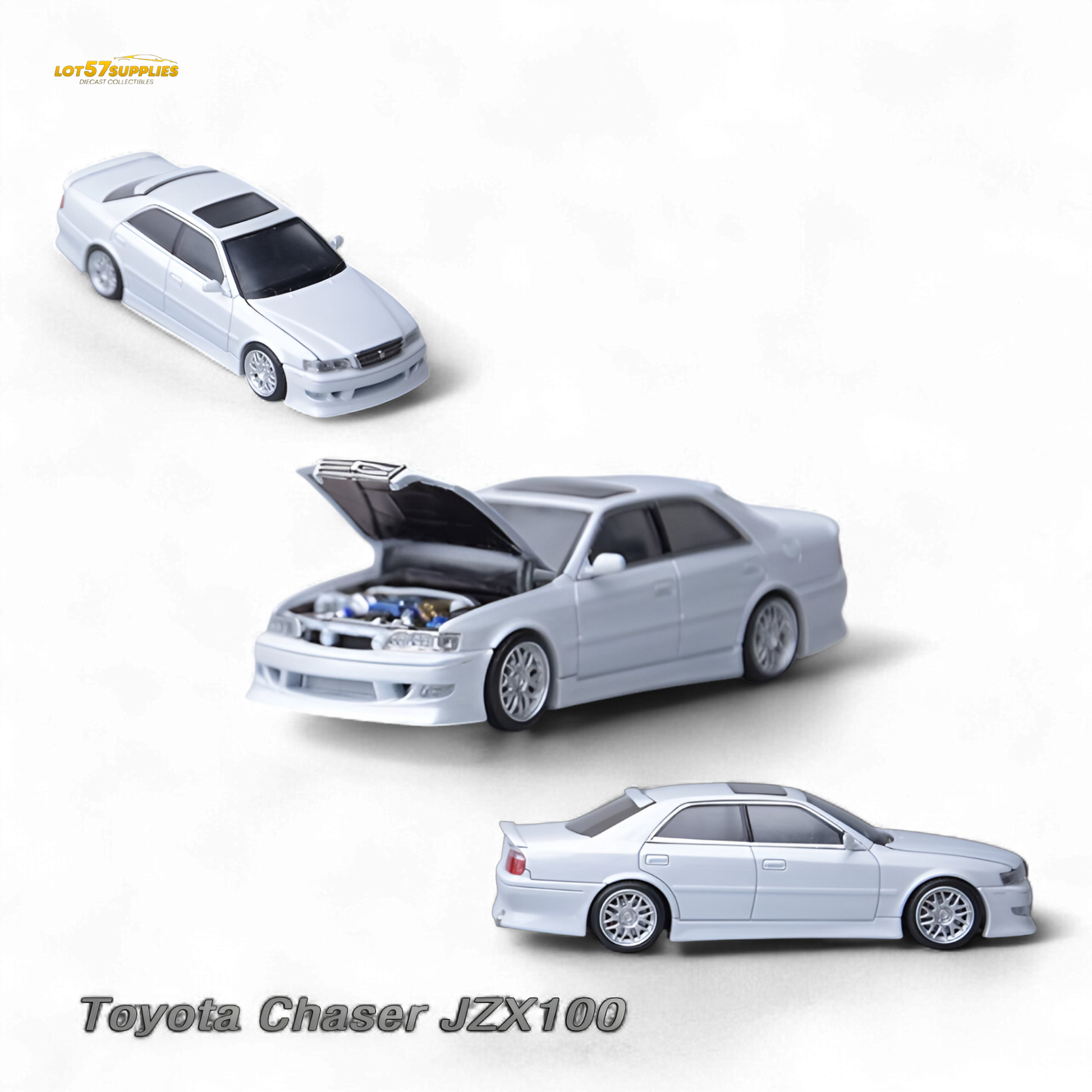 Pearl white Model One Toyota JZX100 diecast model car, 1:64 scale, from Lot57Supplies Diecast Shop, detailed miniature vehicle.
