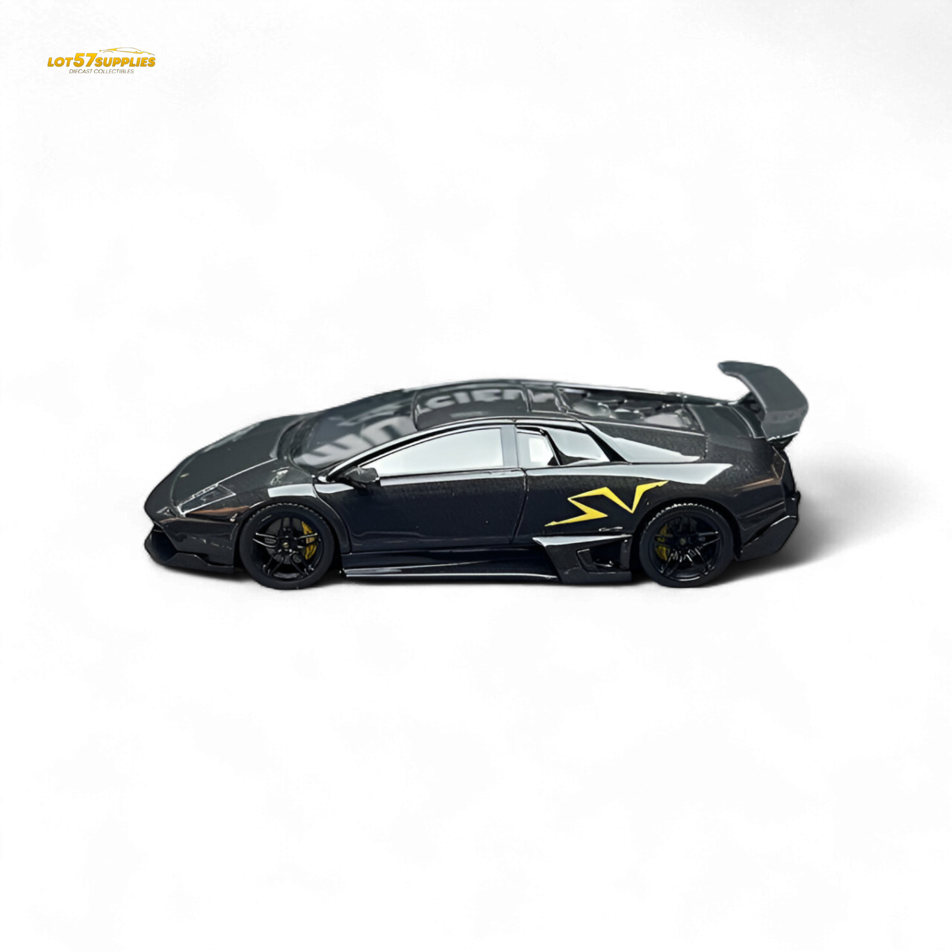 Black Lamborghini LP 670-4 diecast model in full carbon finish, 1:64 scale by Lot57Supplies Diecast Shop, detailed and realistic.