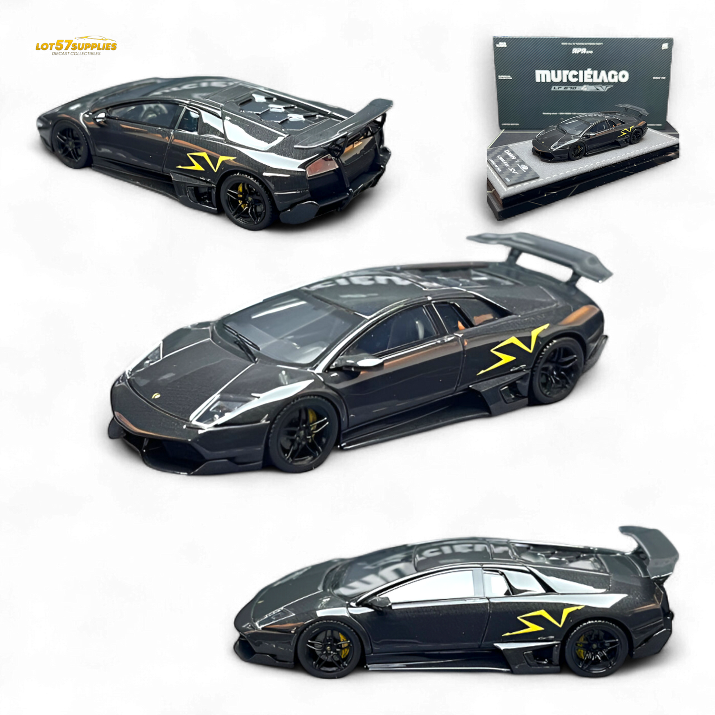 Black Lamborghini LP 670-4 diecast model in full carbon finish, detailed miniature car by Lot57Supplies Diecast Shop.
