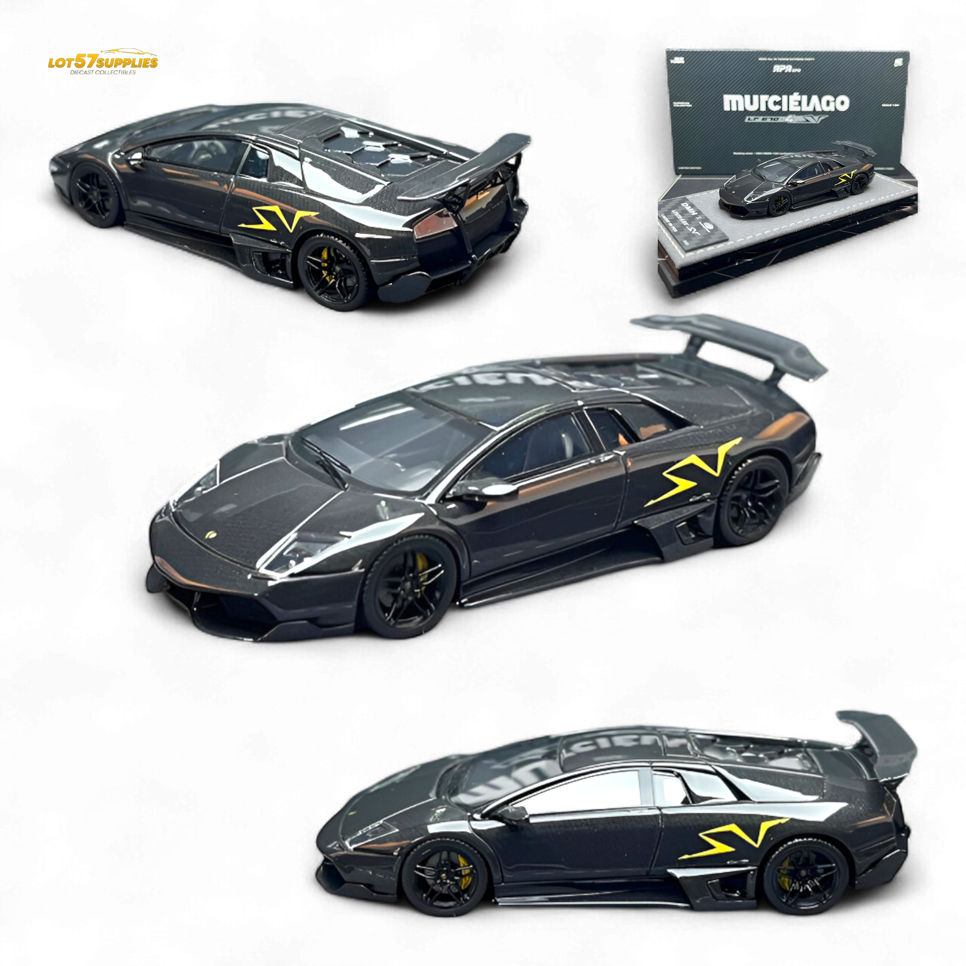 Black Lamborghini LP 670-4 diecast model in full carbon finish, detailed miniature car by Lot57Supplies Diecast Shop.