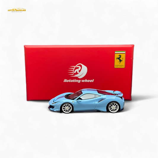 Rotating Wheel Ferrari 488 Pista Prata Blue 1:64 - Evergreen Kings