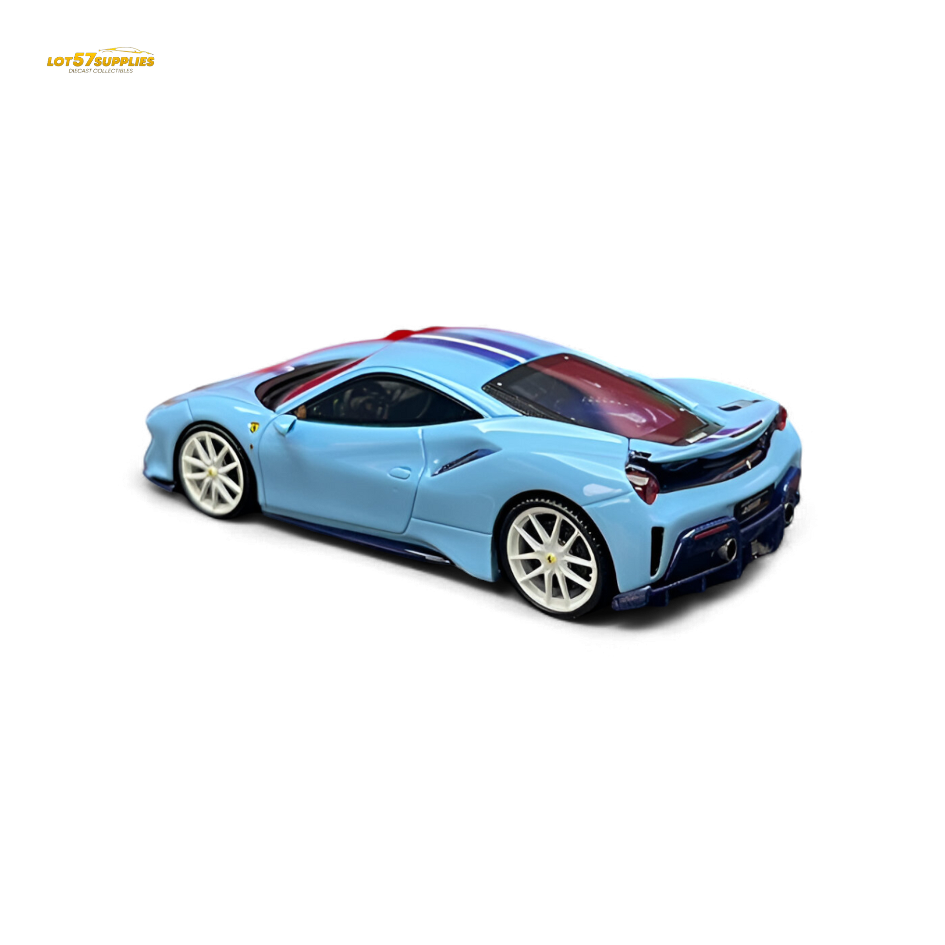 Diecast Ferrari 488 Pista wheel in Prata Blue, 1:64 scale, featuring detailed rotating wheel design from Lot57Supplies Diecast Shop.