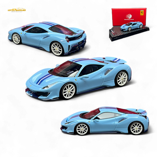 Rotating Wheel Ferrari 488 Pista Prata Blue 1:64 - Evergreen Kings