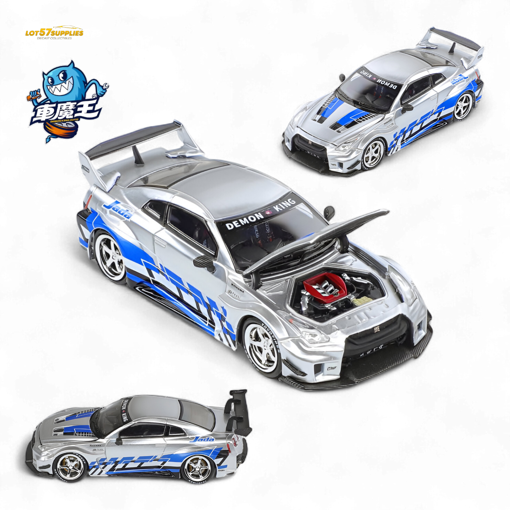 Blue Nissan Demon King Auto GTR35 RR diecast model in Blueberry Livery, 1:64 scale, by Lot57Supplies Diecast Shop