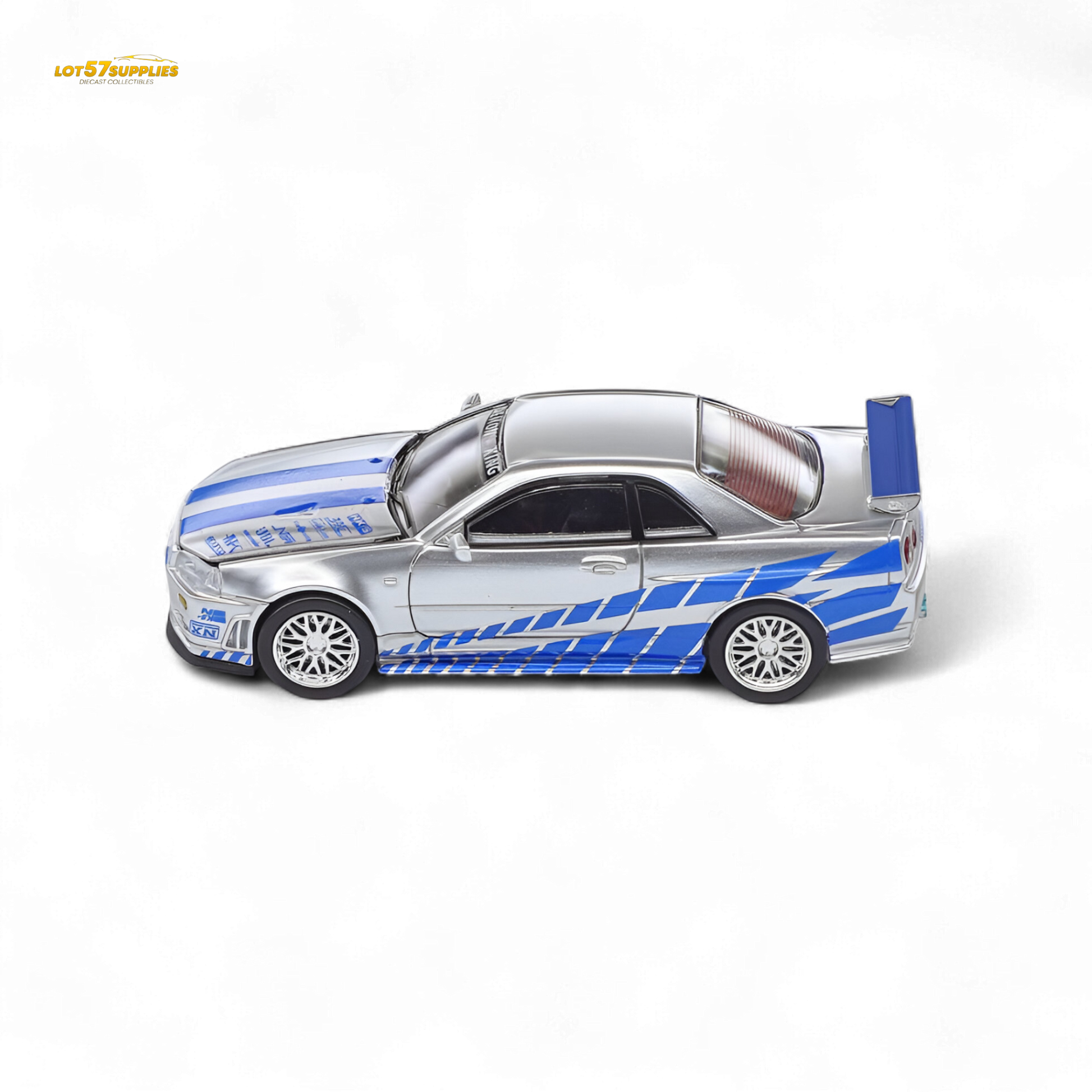 Nissan Demon King Auto Skyline GT-R R34 Z-Tune diecast model in 1:64 scale, detailed black and gold finish, collectible car toy
