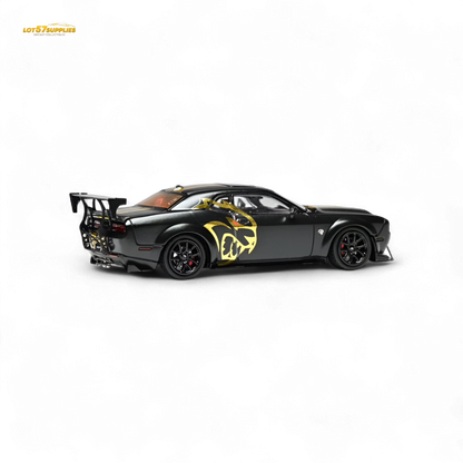 Pre-order Dodge Stance Hunters Challenger SRT Hellcat diecast model in 1:64 scale, featuring detailed design and vibrant paint.