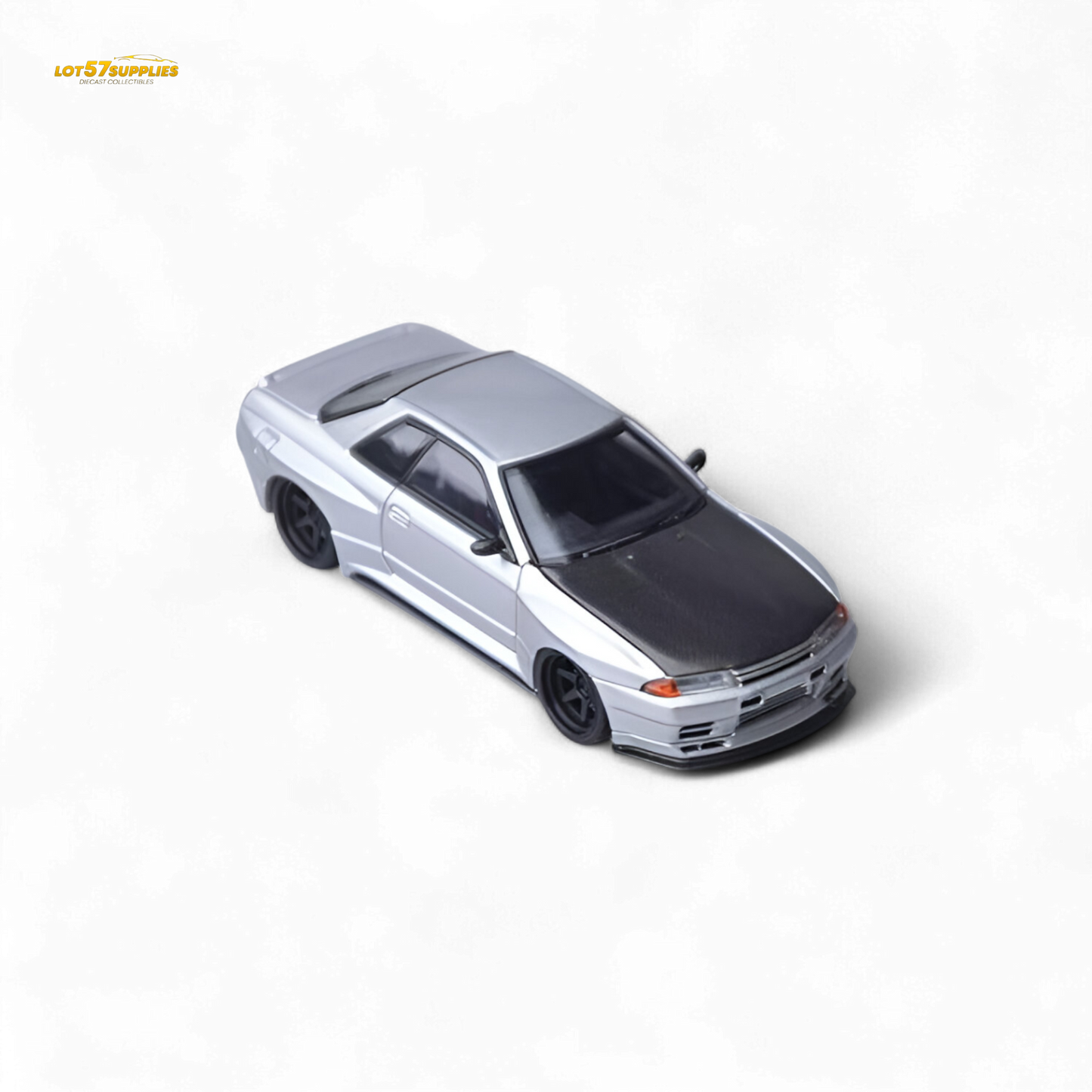 Silver Focal Horizon Skyline GT-R R32 diecast model car, Nissan 1:64 scale, detailed miniature collectible from Lot57Supplies Diecast Shop