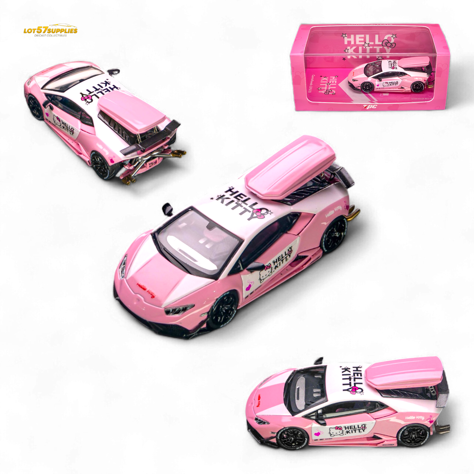 Red Lamborghini TPC LP610 Modified Hello Kitty 1:64 diecast model by Lot57Supplies Diecast Shop, detailed and collectible.