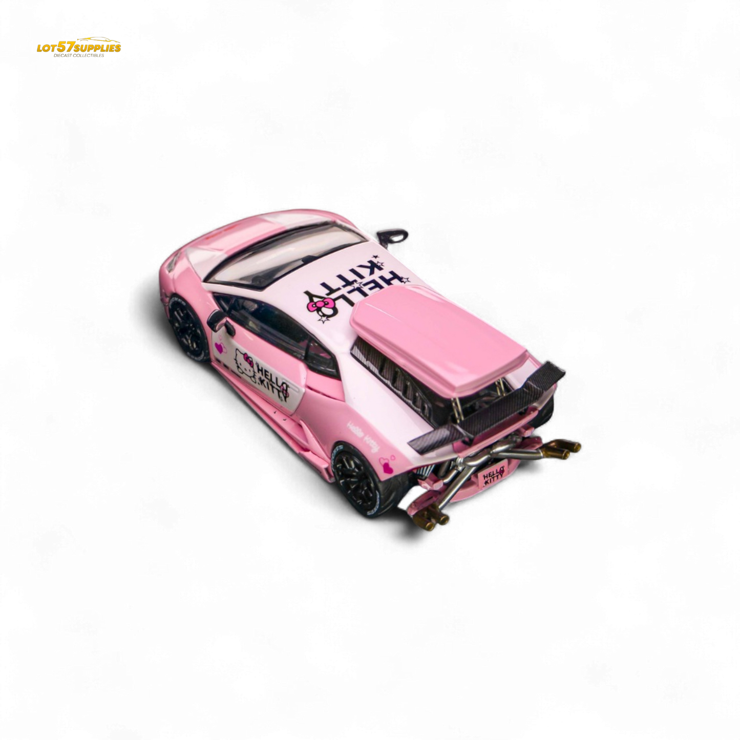 Lamborghini TPC LP610 Modified Hello Kitty 1:64 diecast model in pink with Hello Kitty design, detailed miniature toy car.