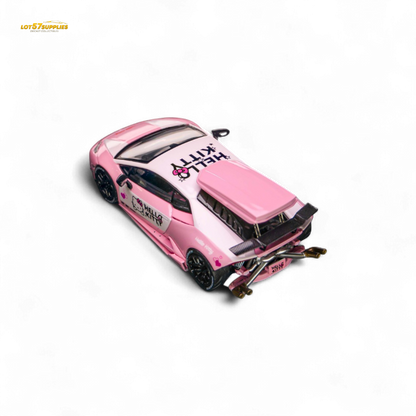 Lamborghini TPC LP610 Modified Hello Kitty 1:64 diecast model in pink with Hello Kitty design, detailed miniature toy car.