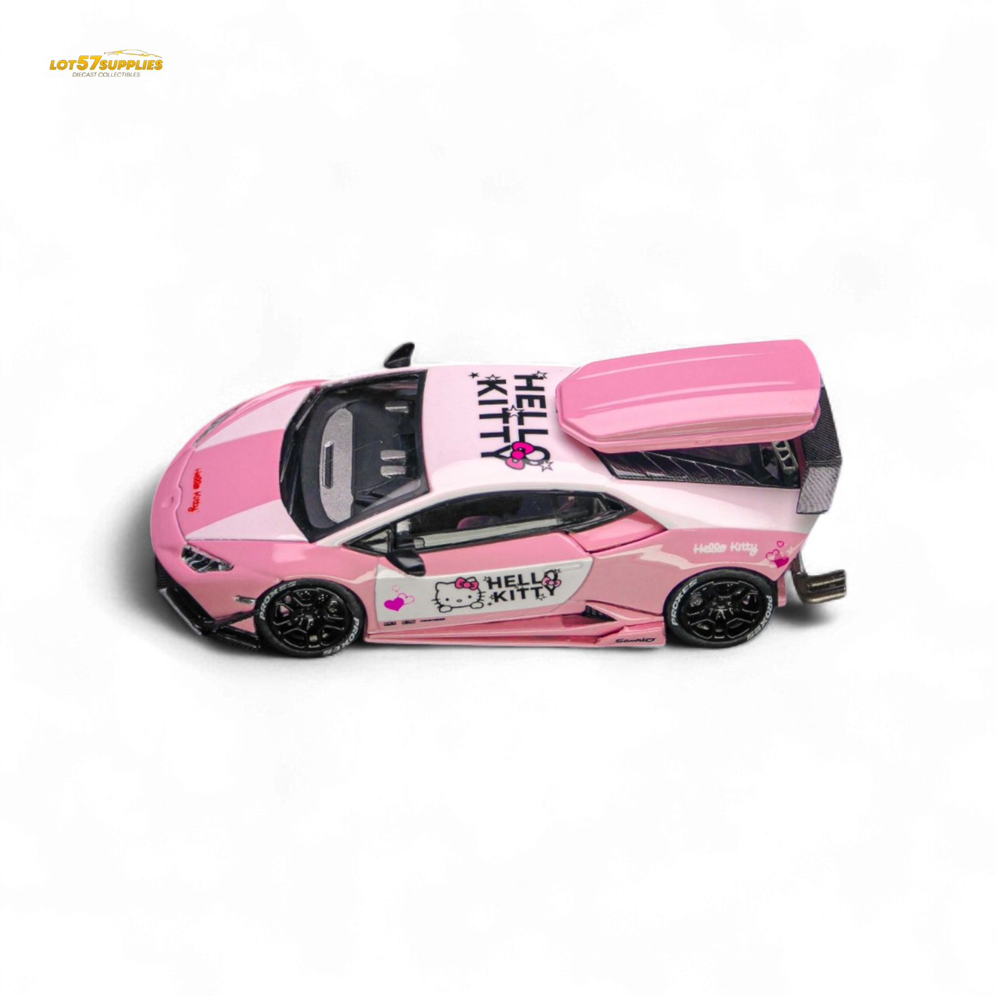 Lamborghini TPC LP610 Modified Hello Kitty 1:64 diecast model in pink with Hello Kitty design from Lot57Supplies Diecast Shop