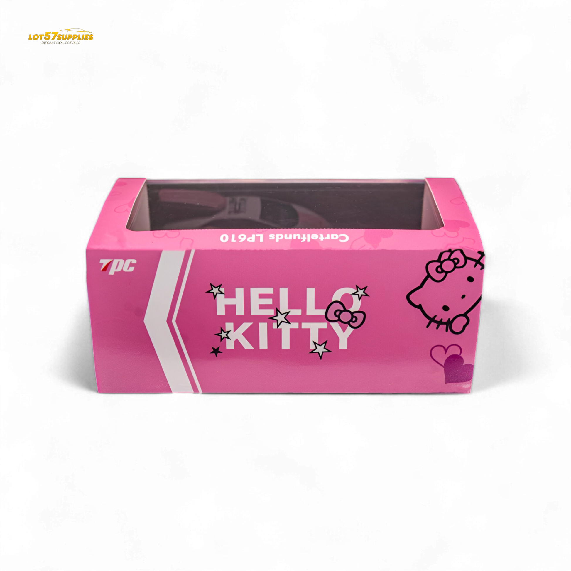 Lamborghini TPC LP610 Modified Hello Kitty 1:64 diecast model in pink with Hello Kitty design, detailed miniature car.