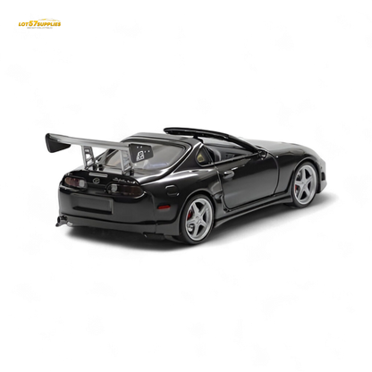 Black Toyota Supra Targa diecast car in 1:64 scale, featuring fast speed design, from Lot57Supplies Diecast Shop.