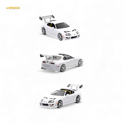 White Toyota Supra Targa diecast car in 1:64 scale, featuring fast speed design, from Lot57Supplies Diecast Shop.