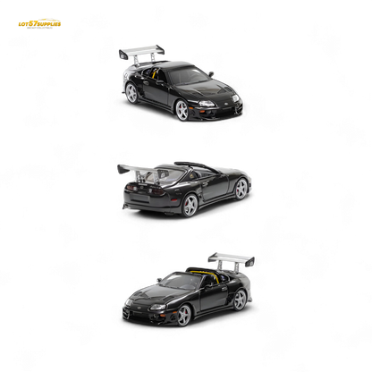 Black Toyota Supra Targa diecast car in 1:64 scale, fast speed model by Lot57Supplies Diecast Shop.